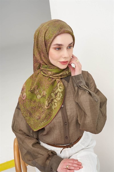 Monare Eşarp Etnik Motif Yeşil 90x90
