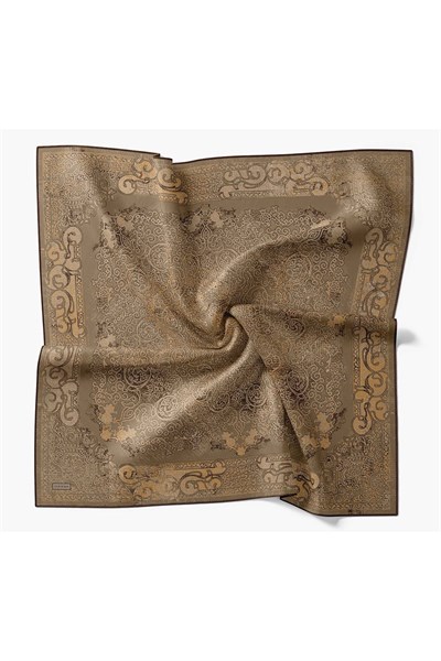 Monare Eşarp Etnik Motif Yeşil Kahve 90x90