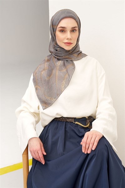 Monare Eşarp Kemer Koyu Gri 90x90