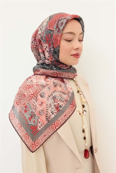 Monare Eşarp Modern Koyu Kırmızı 90x90