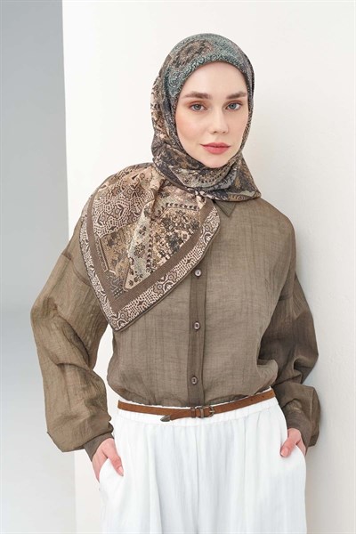 Monare Eşarp Modern Yeşil Kahve 90x90