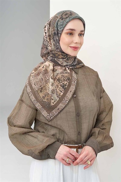 Monare Eşarp Modern Yeşil Kahve 90x90