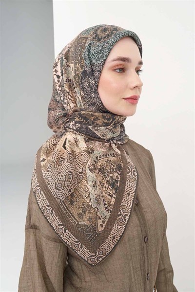 Monare Eşarp Modern Yeşil Kahve 90x90
