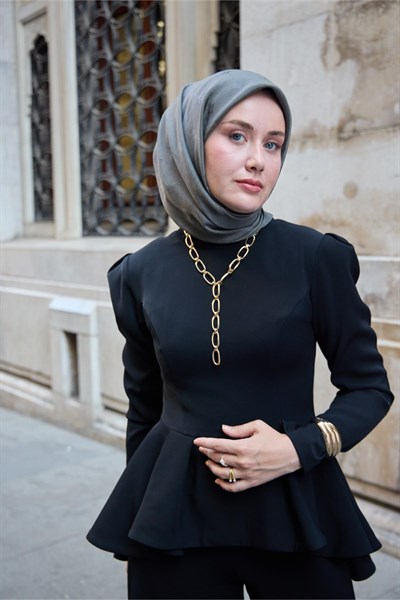 Monogram Pamuk İpek Eşarp Gri Tonlu Desenli Tok Duruşlu 90x90
