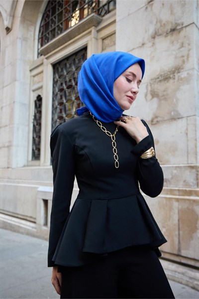 Monogram Pamuk İpek Eşarp Saks Mavi Tok Desenli Tok Duruşlu 90x90