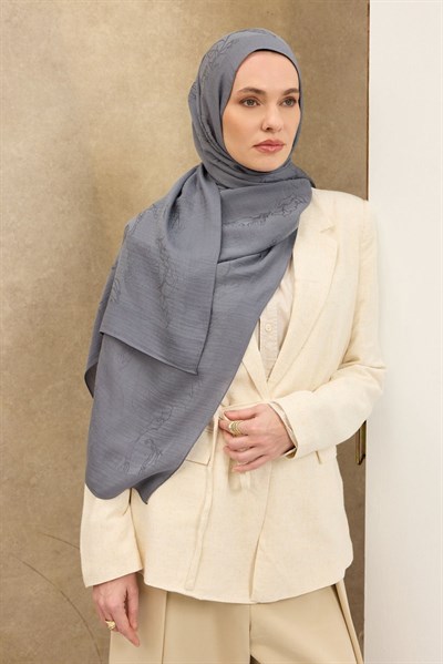 Naia Pamuk Şal Çiçek Desen Füme