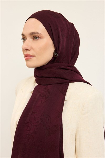 Naia Pamuk Şal Çiçek Desen Mürdüm