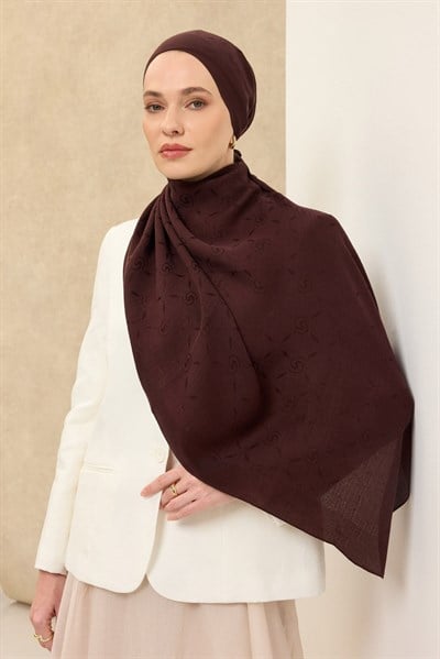 Naia Pamuk Şal Maxi Monogram Acı Kahve