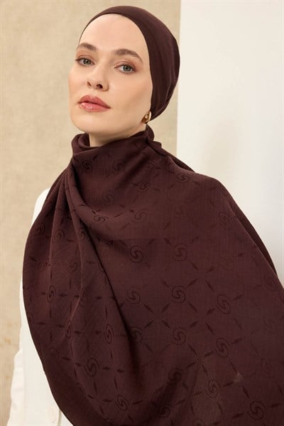 Naia Pamuk Şal Maxi Monogram Acı Kahve