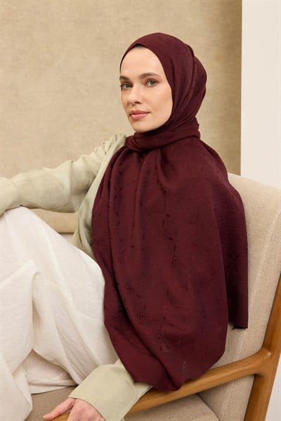 Naia Pamuk Şal Maxi Monogram Bordo