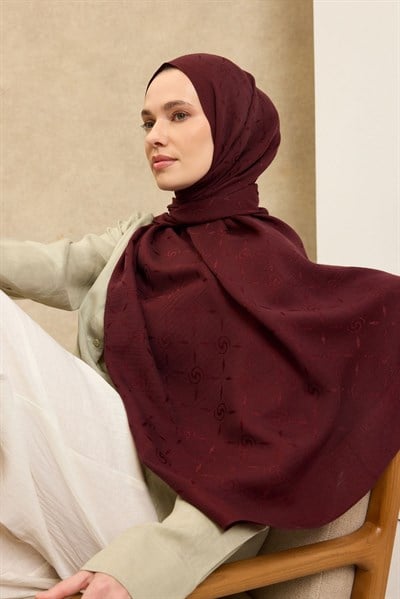 Naia Pamuk Şal Maxi Monogram Bordo