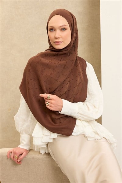 Naia Pamuk Şal Maxi Monogram Çikolata Kahve