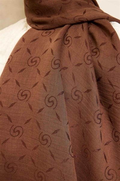 Naia Pamuk Şal Maxi Monogram Çikolata Kahve
