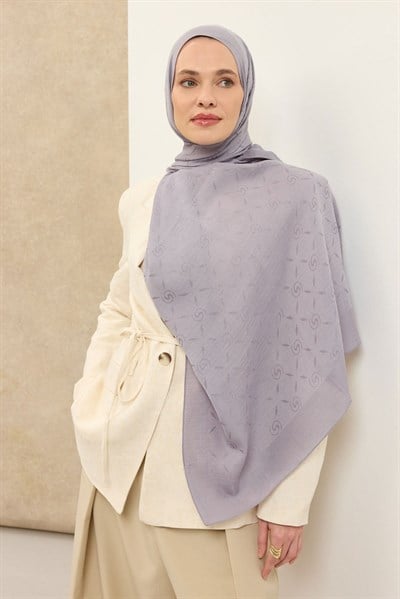 Naia Pamuk Şal Maxi Monogram Gümüş