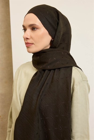 Naia Pamuk Şal Maxi Monogram Koyu Yeşil