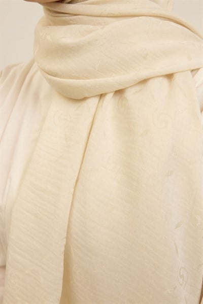 Naia Pamuk Şal Maxi Monogram Krem