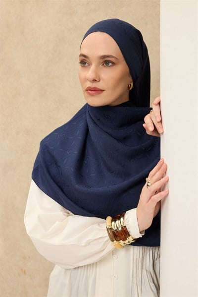 Naia Pamuk Şal Maxi Monogram Lacivert