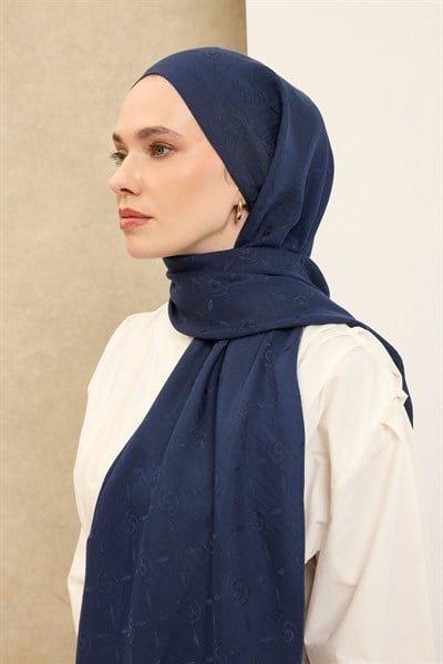 Naia Pamuk Şal Maxi Monogram Lacivert