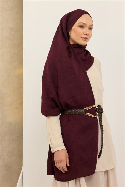 Naia Pamuk Şal Maxi Monogram Mürdüm