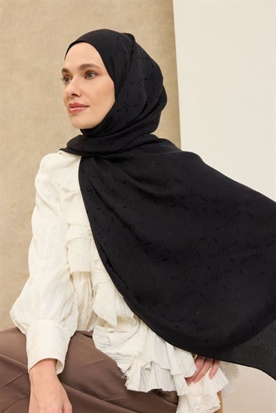 Naia Pamuk Şal Maxi Monogram Siyah