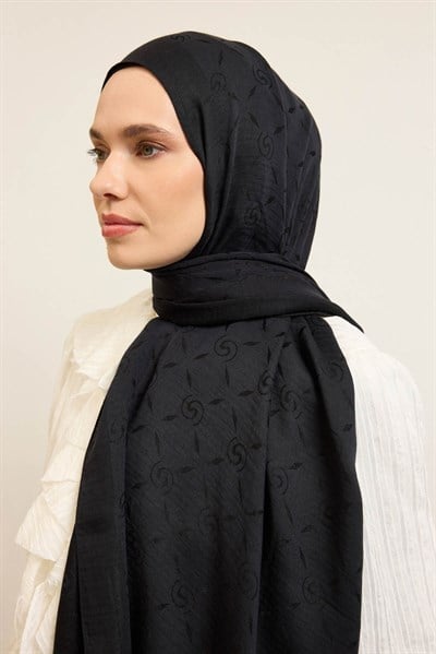 Naia Pamuk Şal Maxi Monogram Siyah