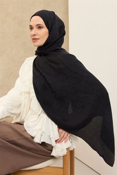 Naia Pamuk Şal Maxi Monogram Siyah