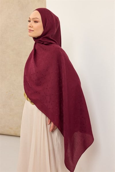 Naia Pamuk Şal Maxi Monogram Vişne