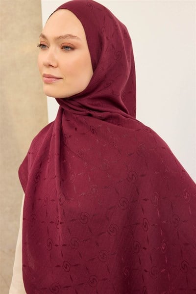 Naia Pamuk Şal Maxi Monogram Vişne