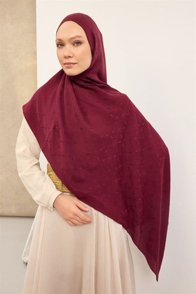 Naia Pamuk Şal Maxi Monogram Vişne