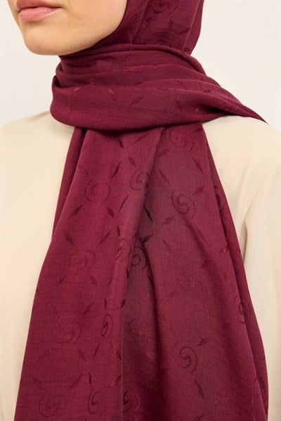 Naia Pamuk Şal Maxi Monogram Vişne
