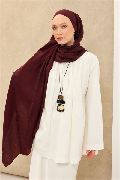 Naia Pamuk Şal Mini Monogram Bordo