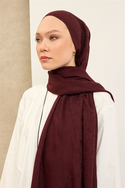 Naia Pamuk Şal Mini Monogram Bordo