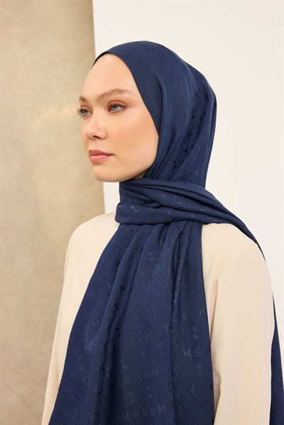 Naia Pamuk Şal Mini Monogram Lacivert