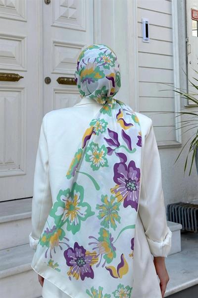 Nature Frezya Soft Şal Beyaz Mor 3038-09