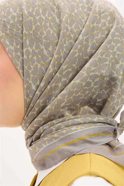 Olinda Eşarp Yonca Desen Açık Gri 90x90