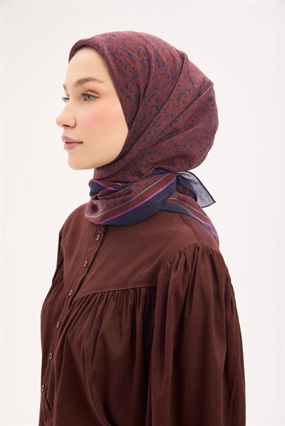 Olinda Eşarp Yonca Desen Kiremit 90x90