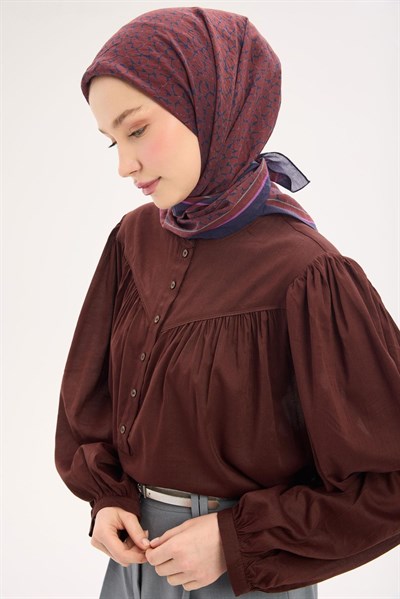 Olinda Eşarp Yonca Desen Kiremit 90x90