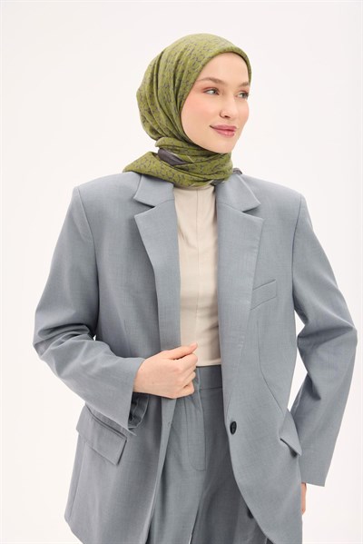 Olinda Eşarp Yonca Desen Koyu Gri 90x90