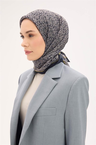 Olinda Eşarp Yonca Desen Koyu Lacivert 90x90