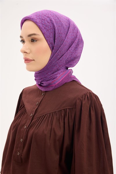Olinda Eşarp Yonca Desen Mor 90x90