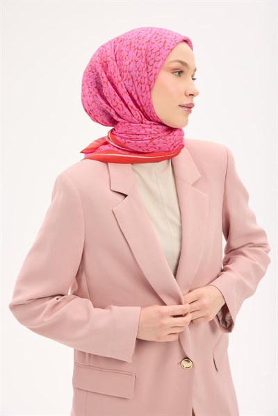 Olinda Eşarp Yonca Desen Parlak Turuncu 90x90