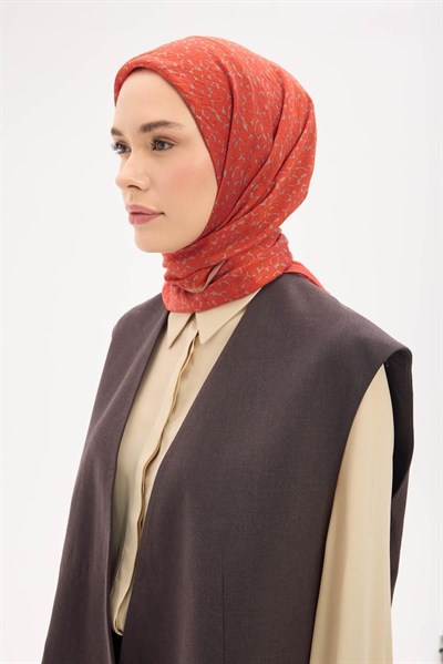 Olinda Eşarp Yonca Desen Turuncu 90x90