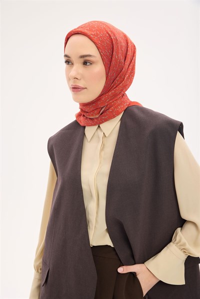 Olinda Eşarp Yonca Desen Turuncu 90x90