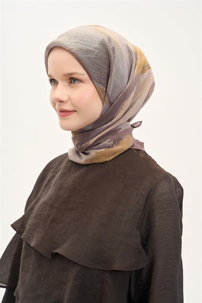 Olinda İpek Karışımlı Eşarp Soyut Desen Gri  90x90