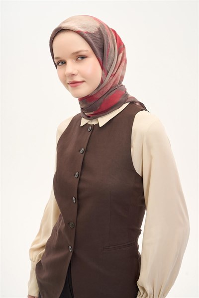 Olinda İpek Karışımlı Eşarp Soyut Desen Çilek Kırmızısı 90x90