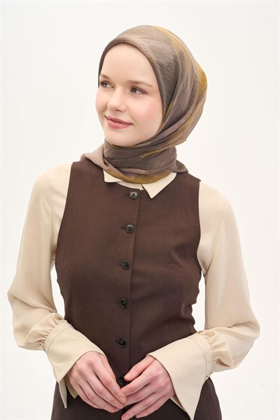 Olinda İpek Karışımlı Eşarp Soyut Desen Sütlü Kahve 90x90