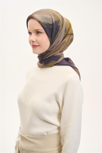 Olinda İpek Karışımlı Eşarp Soyut Desen Küf Yeşili 90x90