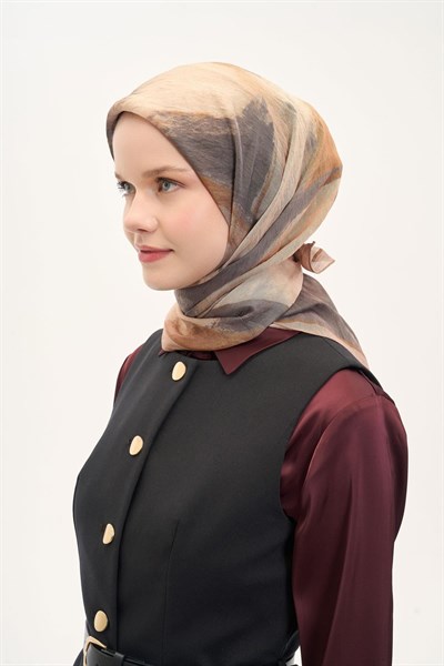 Olinda İpek Karışımlı Eşarp Soyut Desen Bej 90x90