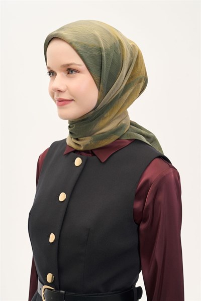 Olinda İpek Karışımlı Eşarp Soyut Desen Çimen Yeşili 90x90