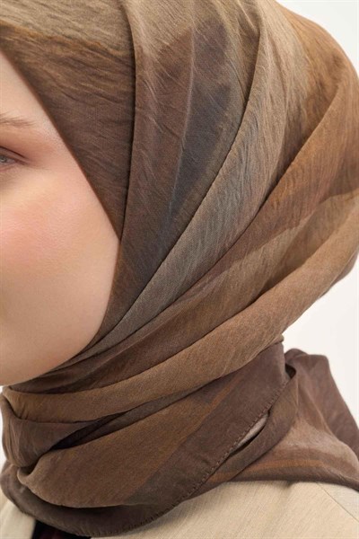 Olinda İpek Karışımlı Eşarp Soyut Desen Kahverengi 90x90